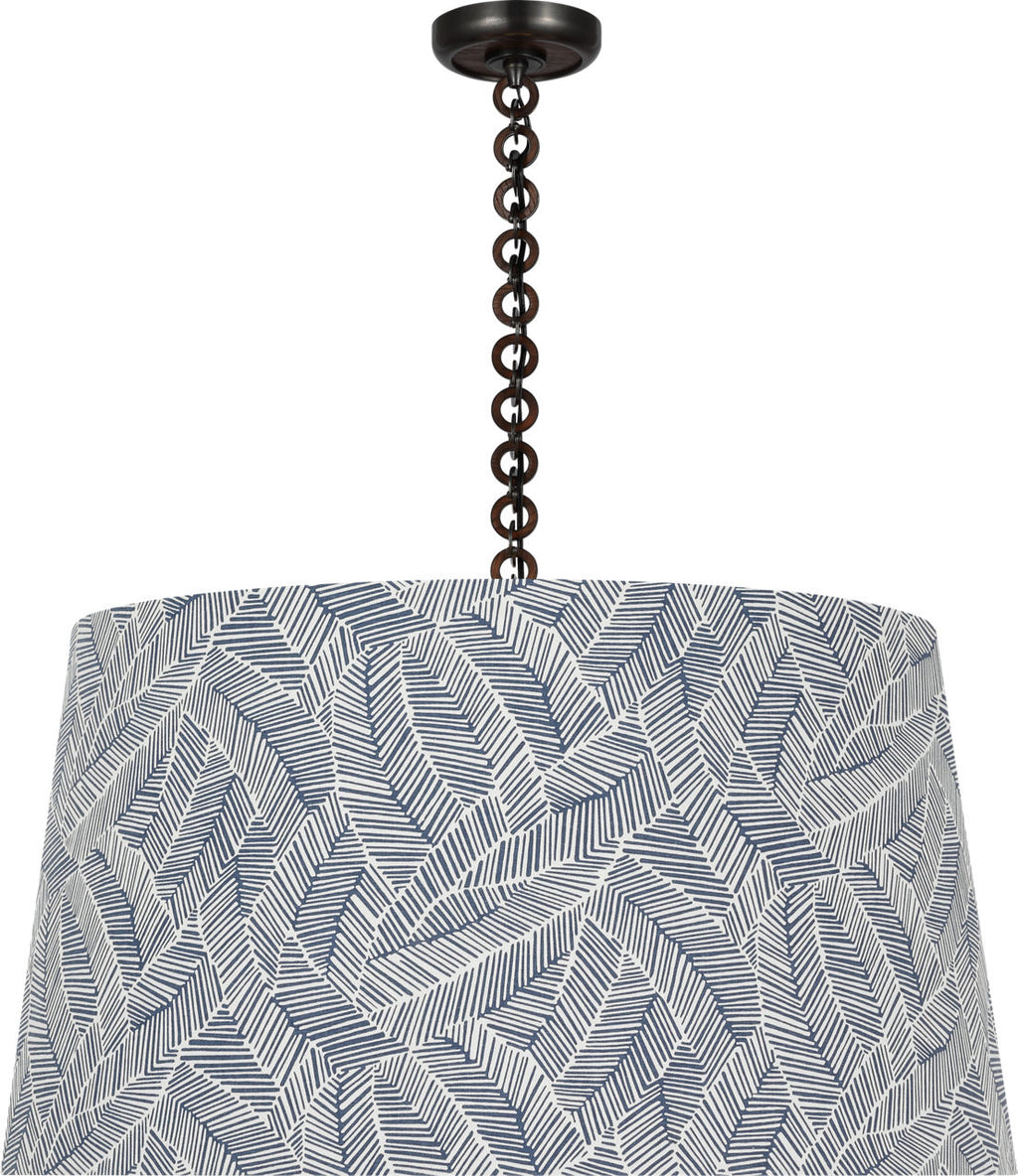 Evelyn 33" Hanging Shade | Bronze and Natural Oak | Schumacher Navy Abstract Leaf Shade