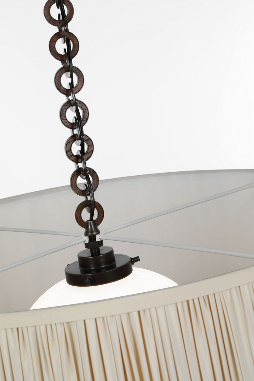 Evelyn 33" Hanging Shade | Bronze and Natural Oak | Champagne Silk Pleated Shade