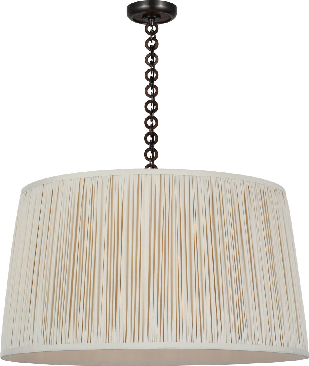Evelyn 33" Hanging Shade | Bronze and Natural Oak | Champagne Silk Pleated Shade