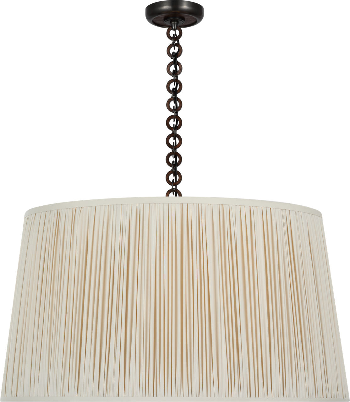 Evelyn 33" Hanging Shade | Bronze and Natural Oak | Champagne Silk Pleated Shade