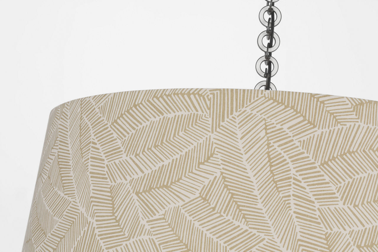 Evelyn 33" Hanging Shade | Bronze and White Oak | Schumacher Taupe Abstract Leaf Shade