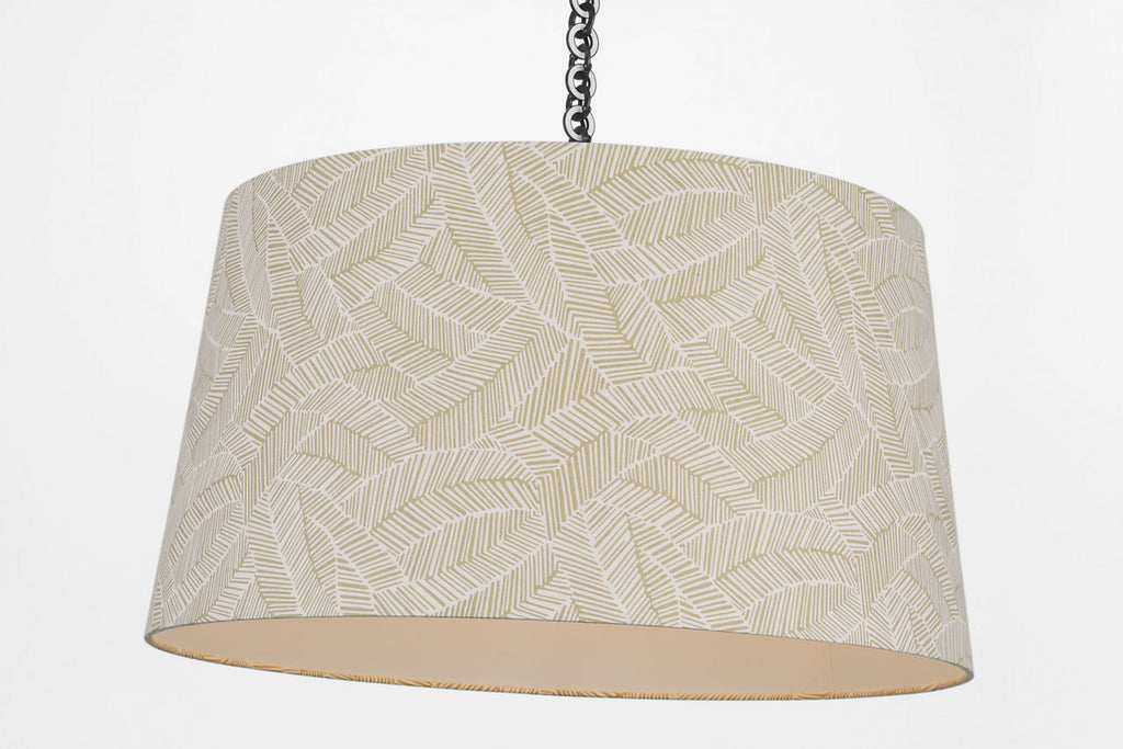 Evelyn 33" Hanging Shade | Bronze and White Oak | Schumacher Taupe Abstract Leaf Shade