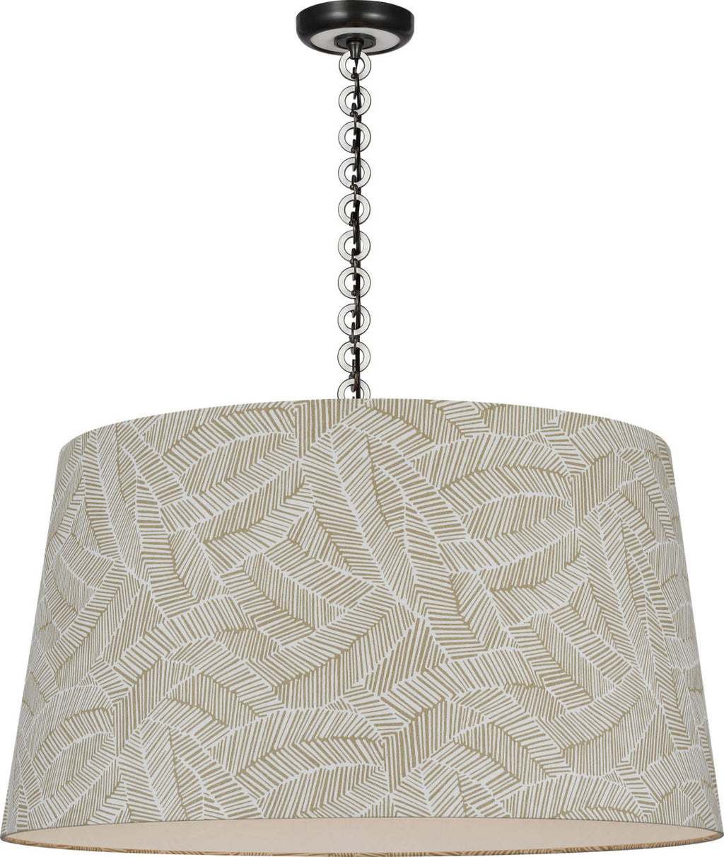 Evelyn 33" Hanging Shade | Bronze and White Oak | Schumacher Taupe Abstract Leaf Shade