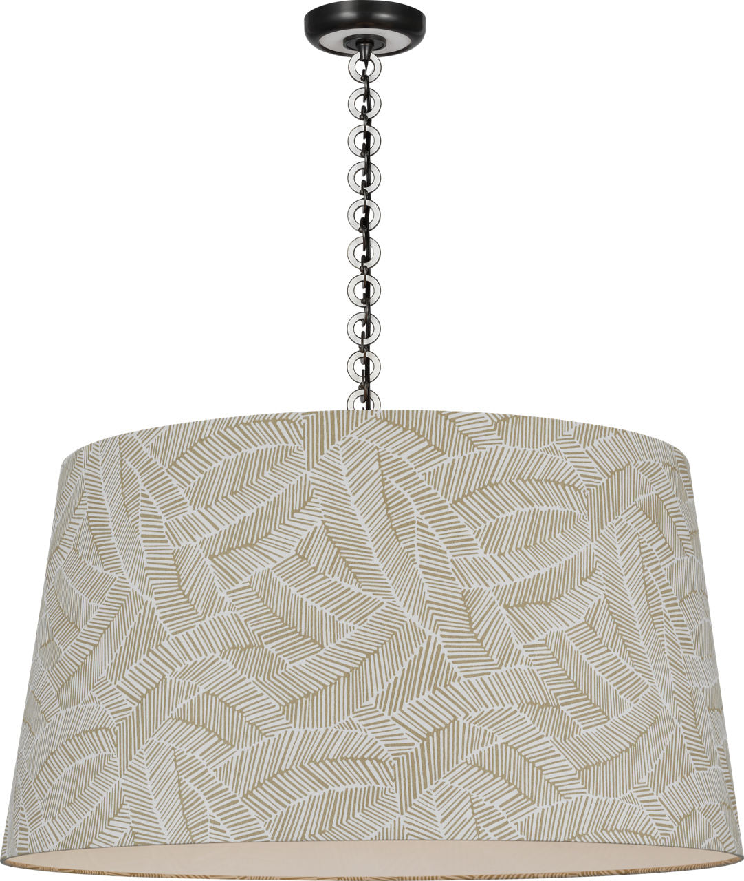 Evelyn 33" Hanging Shade | Bronze and White Oak | Schumacher Taupe Abstract Leaf Shade