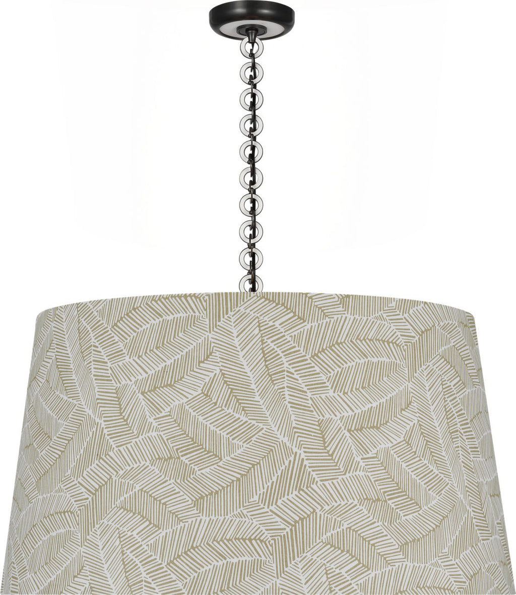 Evelyn 33" Hanging Shade | Bronze and White Oak | Schumacher Taupe Abstract Leaf Shade