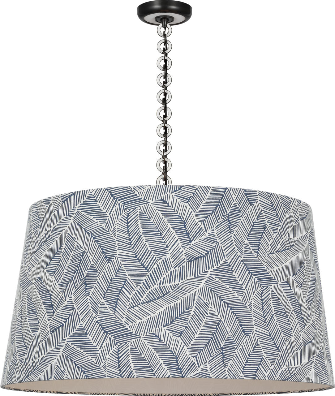 Evelyn 33" Hanging Shade | Bronze and White Oak | Schumacher Navy Abstract Leaf Shade