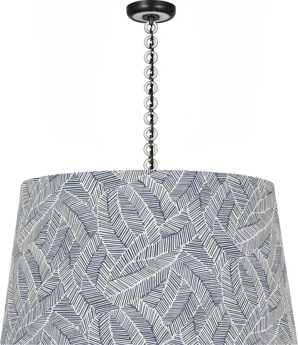 Evelyn 33" Hanging Shade | Bronze and White Oak | Schumacher Navy Abstract Leaf Shade
