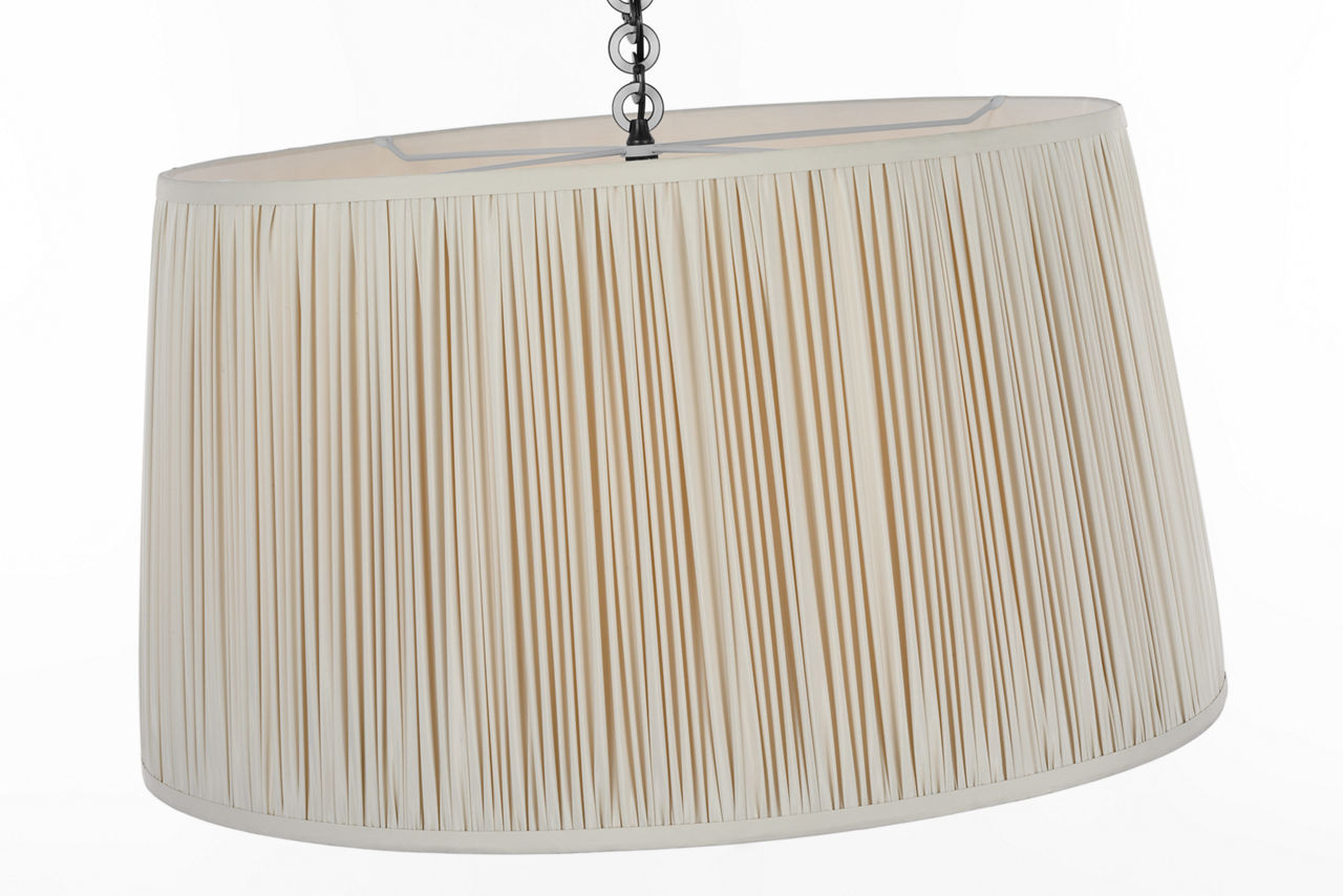 Evelyn 33" Hanging Shade | Bronze and White Oak | Champagne Silk Pleated Shade