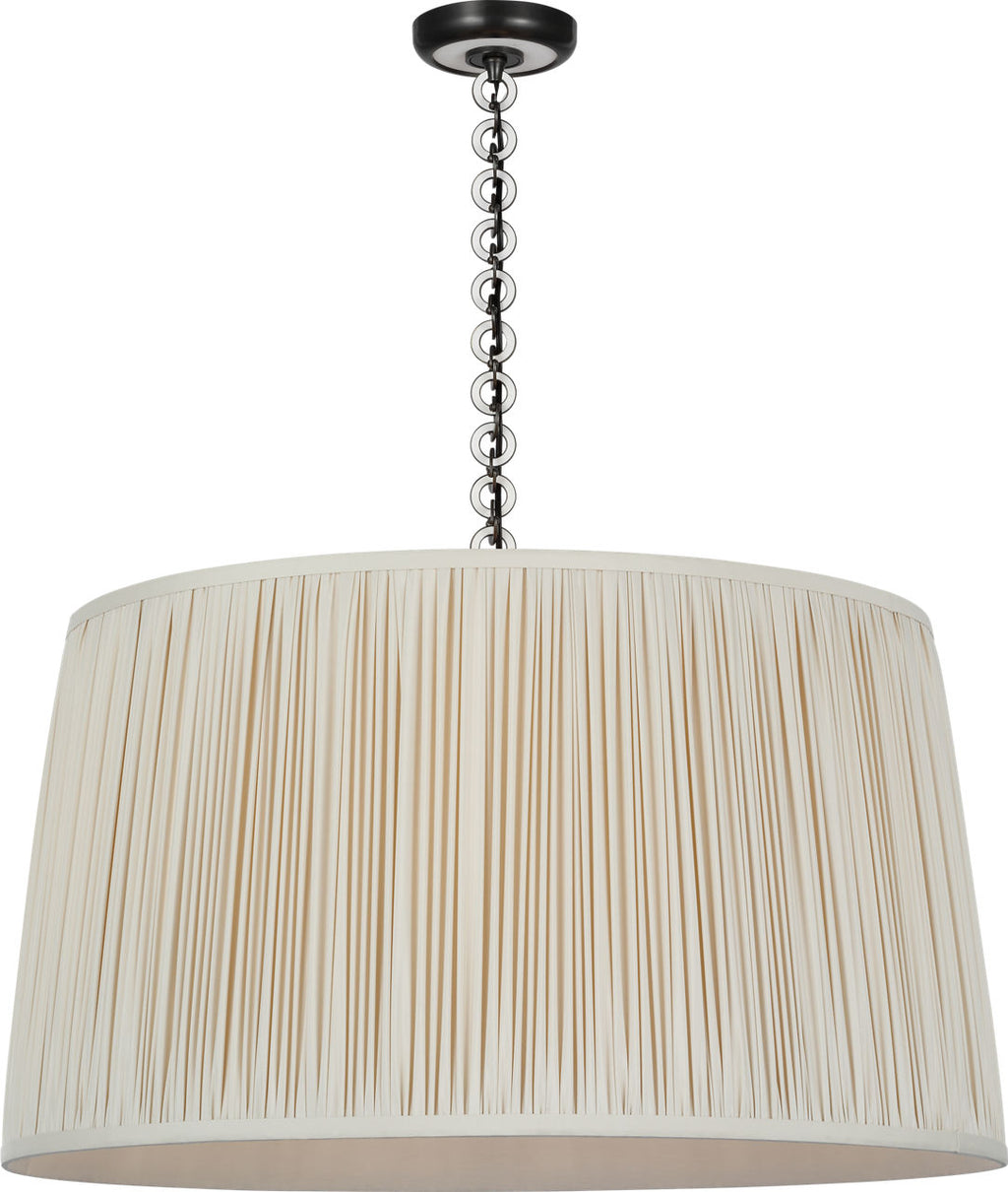 Evelyn 33" Hanging Shade | Bronze and White Oak | Champagne Silk Pleated Shade