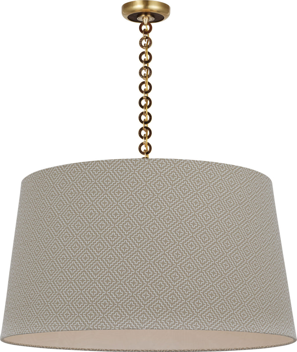 Evelyn 33" Hanging Shade | Hand-Rubbed Antique Brass and Natural Oak | Schumacher Dove Soho Weave Shade