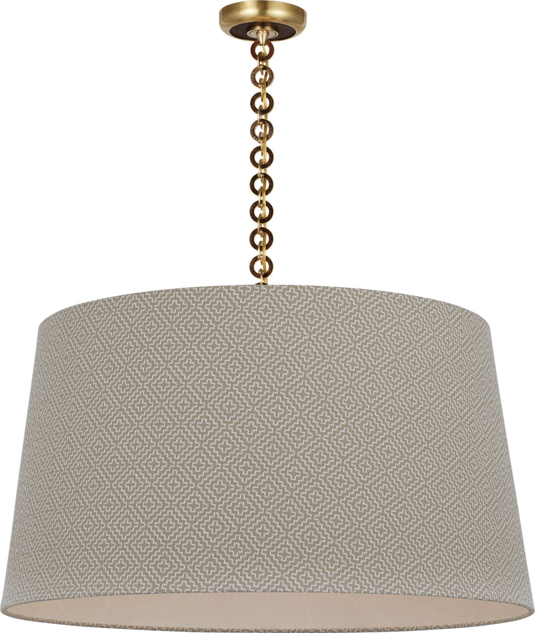 Evelyn 33" Hanging Shade | Hand-Rubbed Antique Brass and Natural Oak | Schumacher Dove Soho Weave Shade