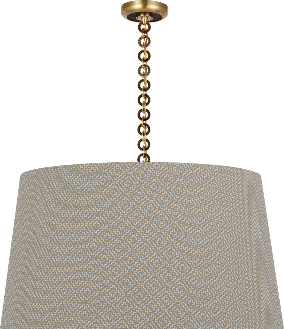Evelyn 33" Hanging Shade | Hand-Rubbed Antique Brass and Natural Oak | Schumacher Dove Soho Weave Shade