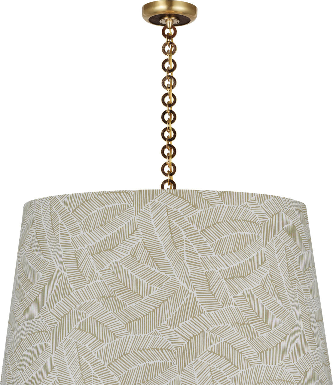 Evelyn 33" Hanging Shade | Hand-Rubbed Antique Brass and Natural Oak | Schumacher Taupe Abstract Leaf Shade