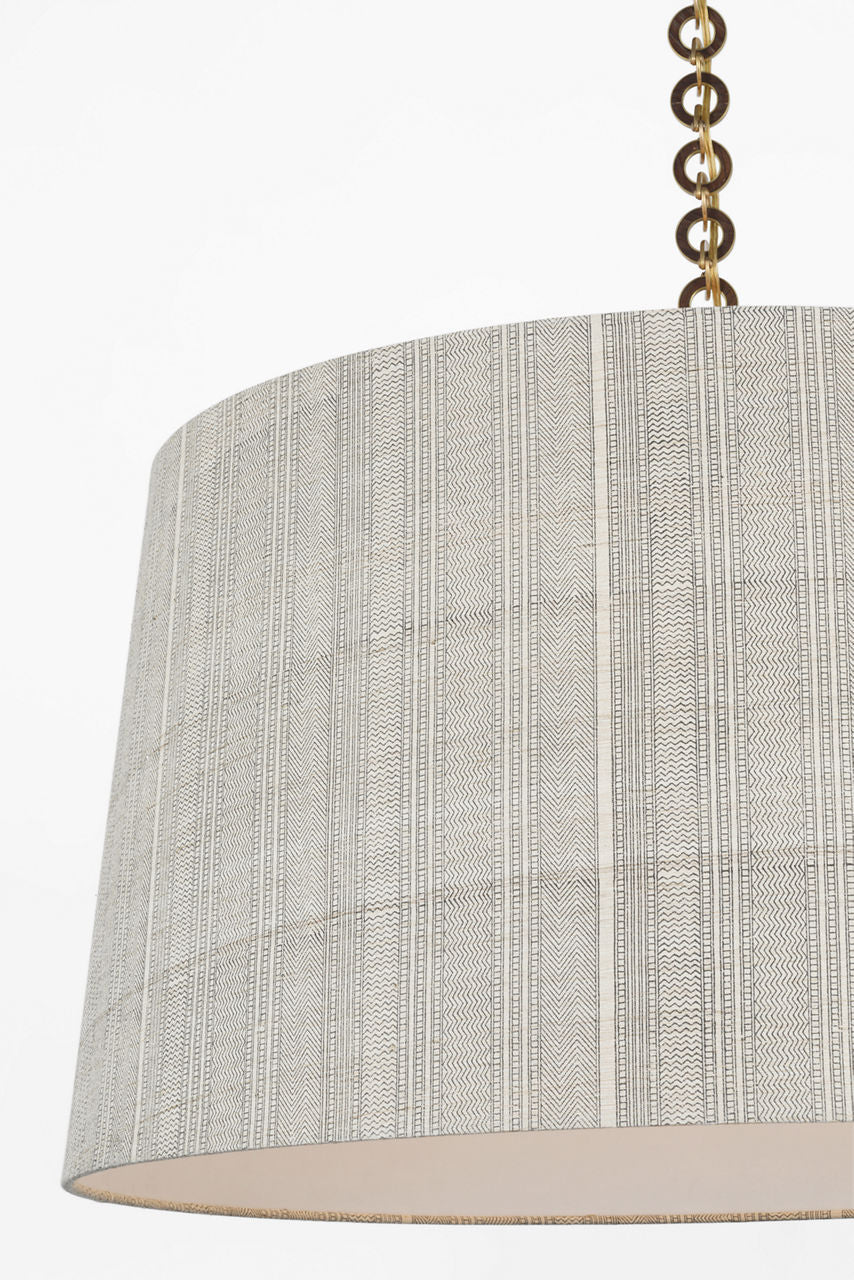 Evelyn 33" Hanging Shade | Hand-Rubbed Antique Brass and Natural Oak | Schumacher Natural Mohave Shade