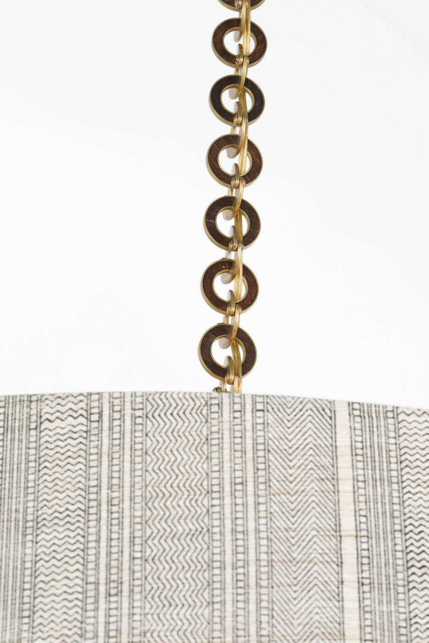 Evelyn 33" Hanging Shade | Hand-Rubbed Antique Brass and Natural Oak | Schumacher Natural Mohave Shade