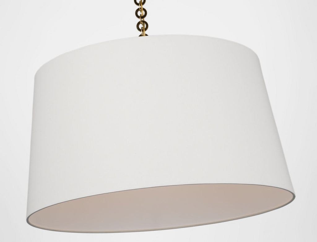 Evelyn 33" Hanging Shade | Hand-Rubbed Antique Brass and Natural Oak | Linen Shade
