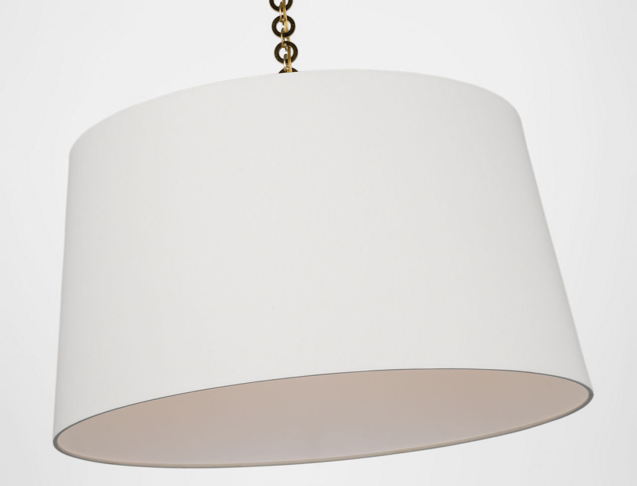 Evelyn 33" Hanging Shade | Hand-Rubbed Antique Brass and Natural Oak | Linen Shade