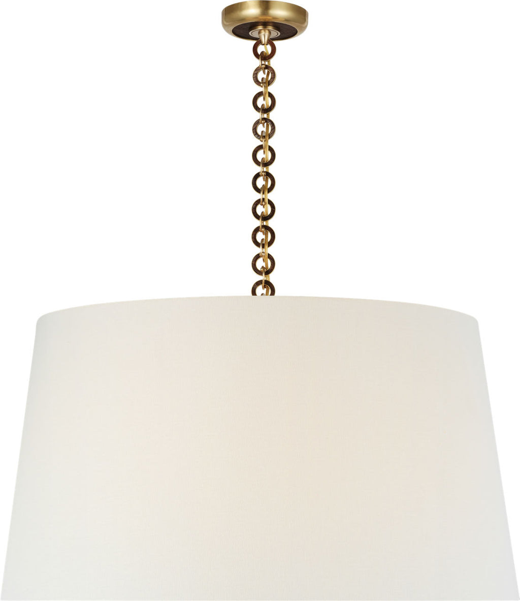Evelyn 33" Hanging Shade | Hand-Rubbed Antique Brass and Natural Oak | Linen Shade