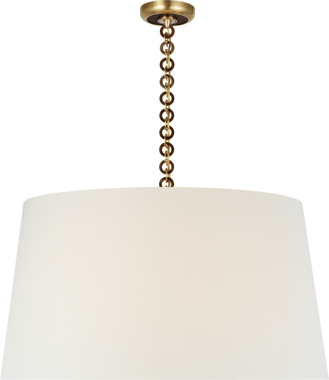 Evelyn 33" Hanging Shade | Hand-Rubbed Antique Brass and Natural Oak | Linen Shade