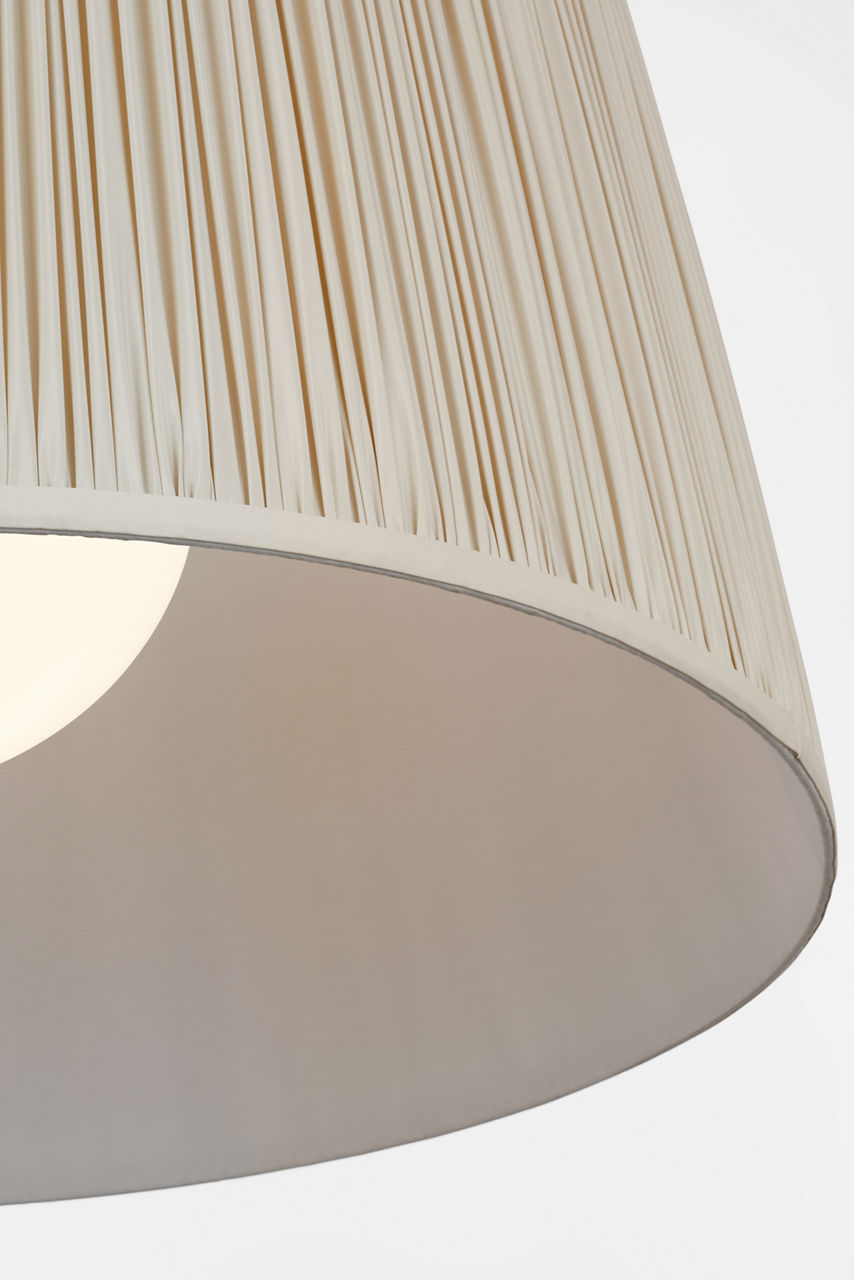 Evelyn 33" Hanging Shade | Hand-Rubbed Antique Brass and Natural Oak | Champagne Silk Pleated Shade