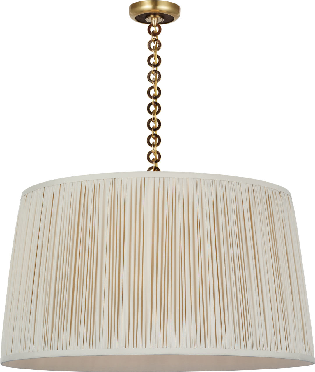 Evelyn 33" Hanging Shade | Hand-Rubbed Antique Brass and Natural Oak | Champagne Silk Pleated Shade