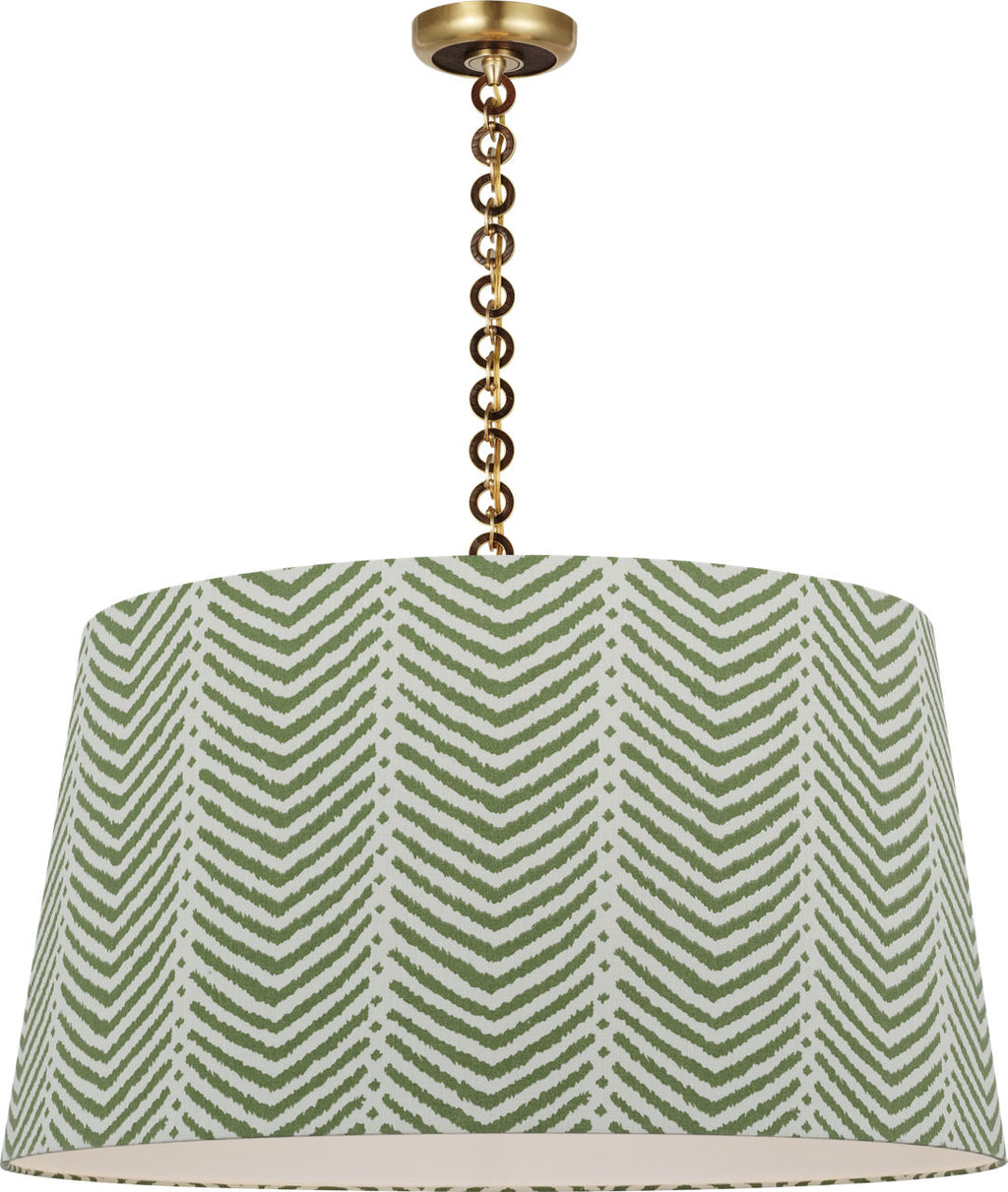 Evelyn 33" Hanging Shade | Hand-Rubbed Antique Brass and Natural Oak | Schumacher Verde La Jolla Shade