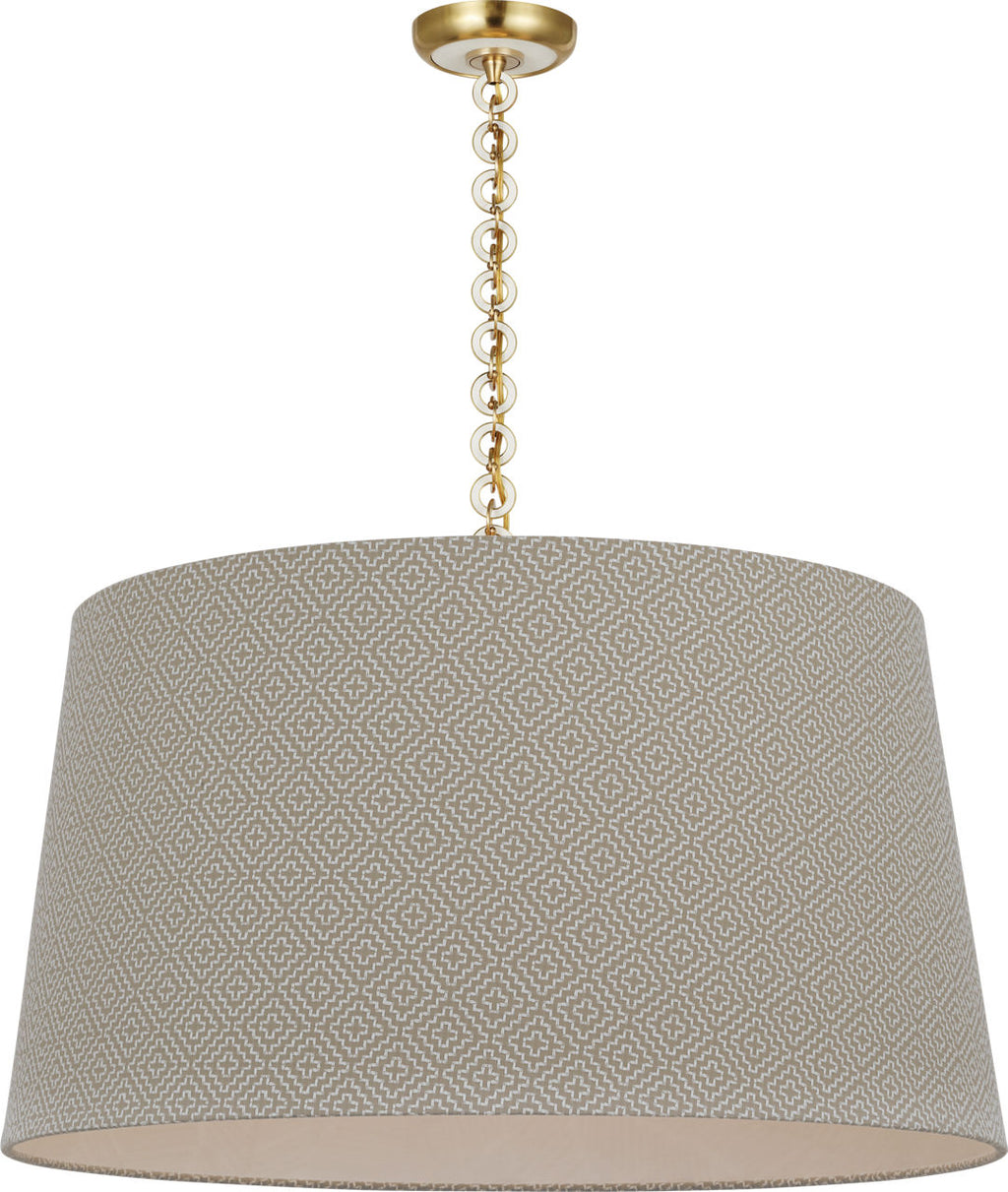Evelyn 33" Hanging Shade | Hand-Rubbed Antique Brass and White Oak | Schumacher Dove Soho Weave Shade