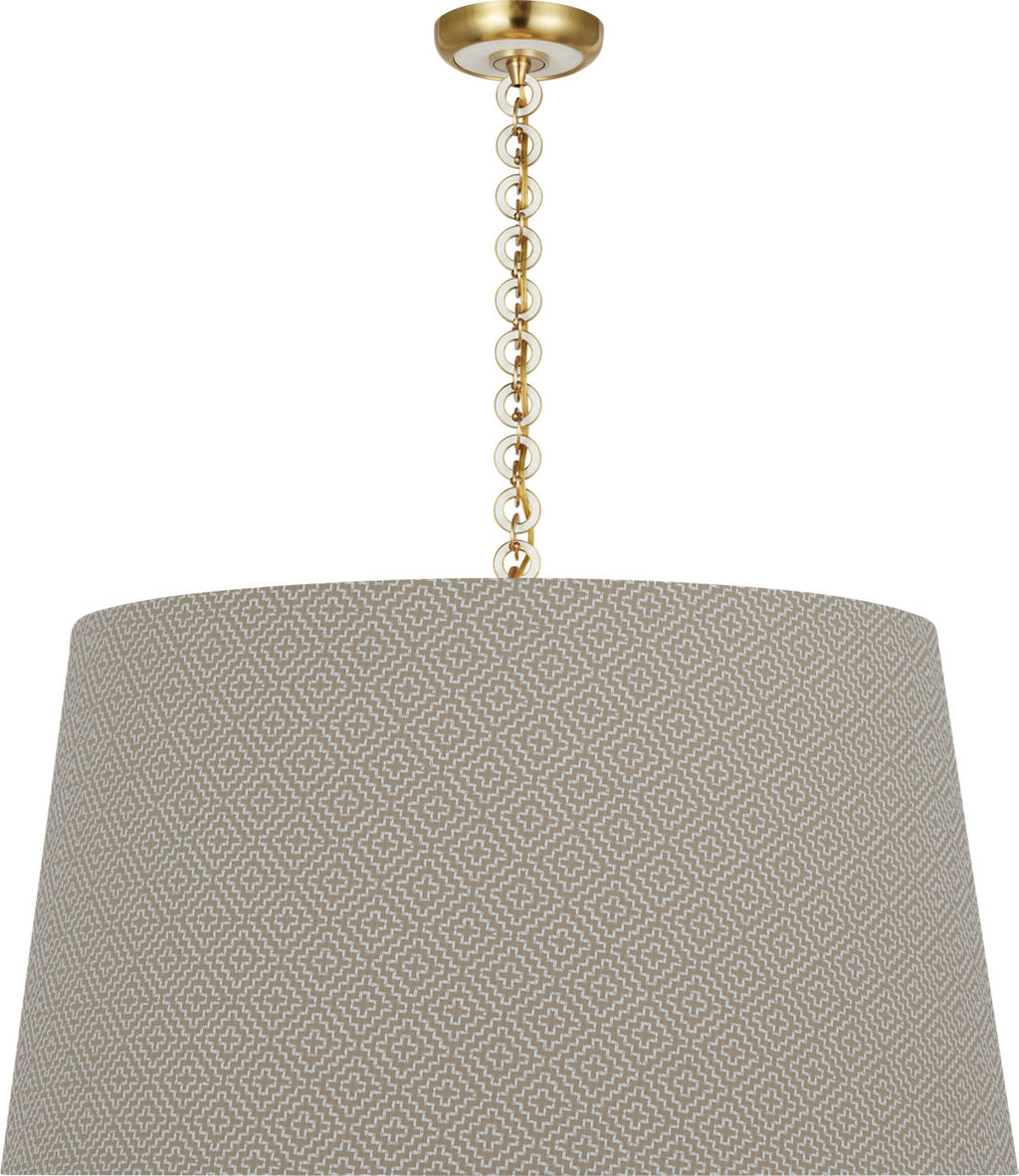 Evelyn 33" Hanging Shade | Hand-Rubbed Antique Brass and White Oak | Schumacher Dove Soho Weave Shade
