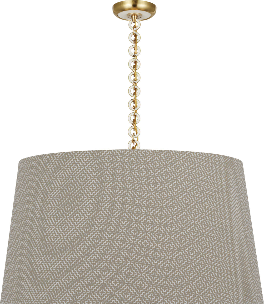 Evelyn 33" Hanging Shade | Hand-Rubbed Antique Brass and White Oak | Schumacher Dove Soho Weave Shade