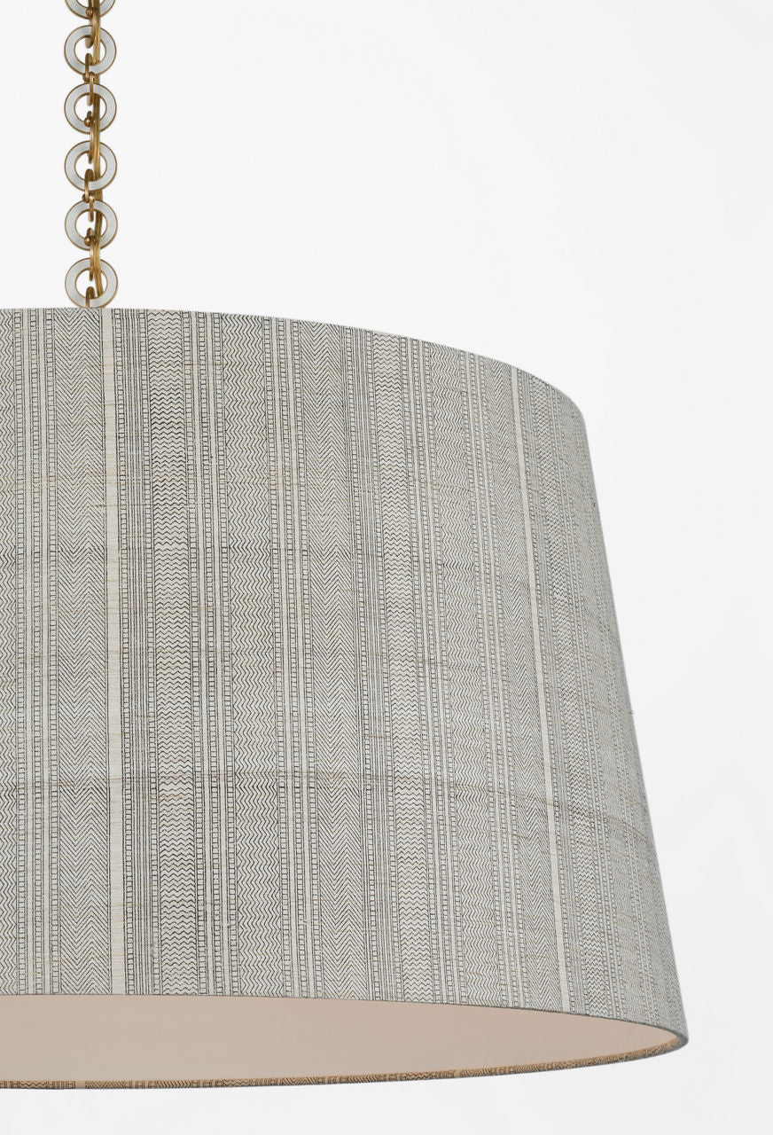 Evelyn 33" Hanging Shade | Hand-Rubbed Antique Brass and White Oak | Schumacher Natural Mohave Shade