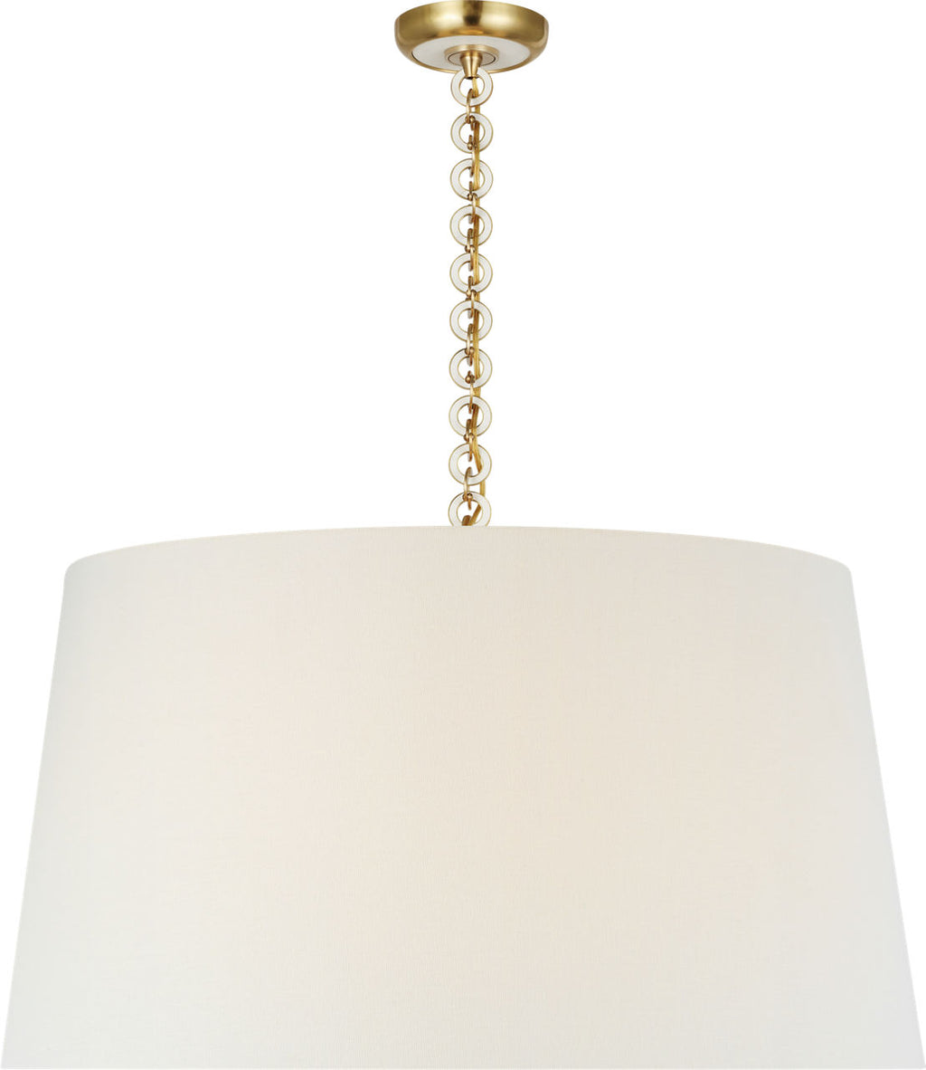 Evelyn 33" Hanging Shade | Hand-Rubbed Antique Brass and White Oak | Linen Shade