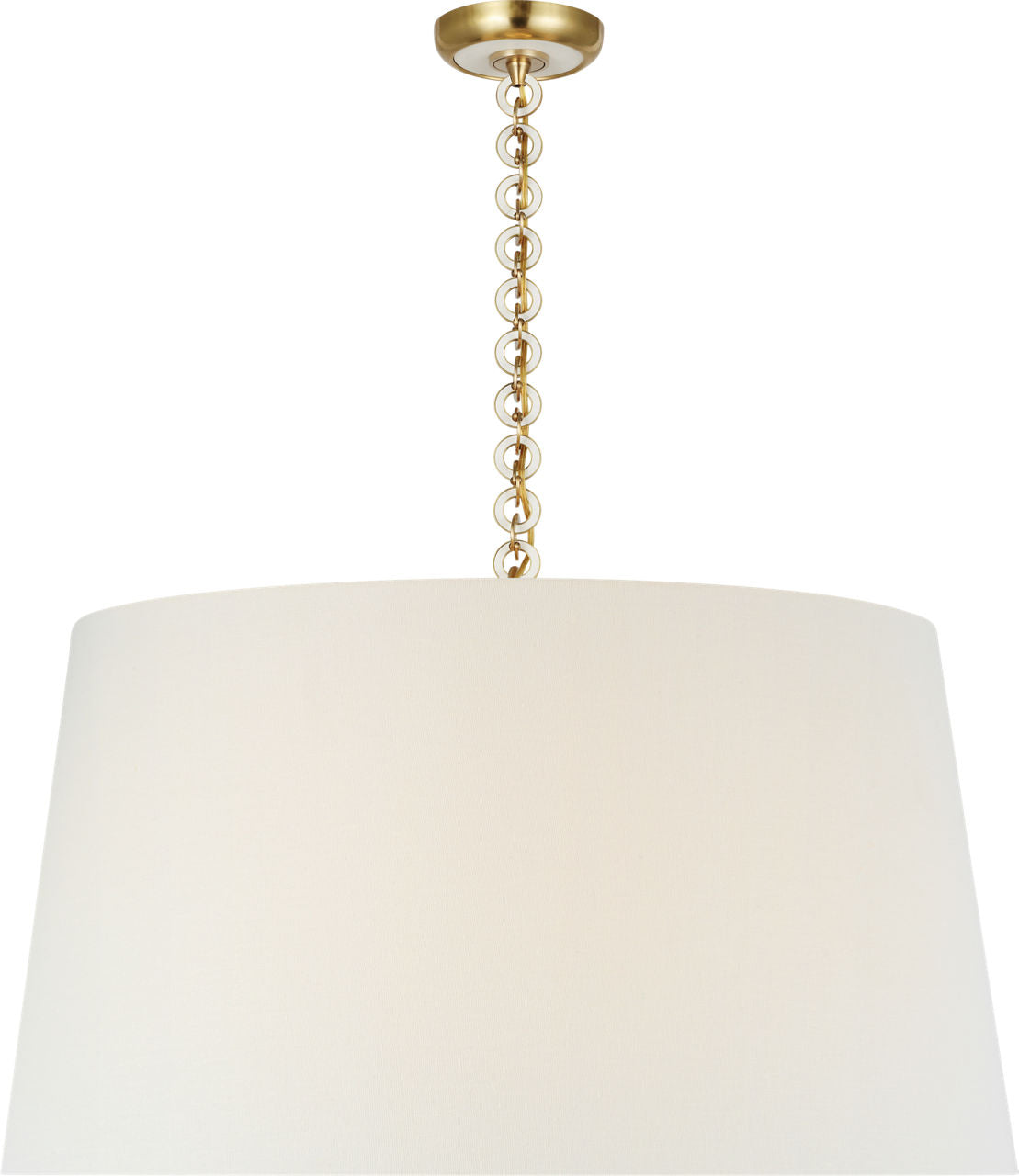 Evelyn 33" Hanging Shade | Hand-Rubbed Antique Brass and White Oak | Linen Shade