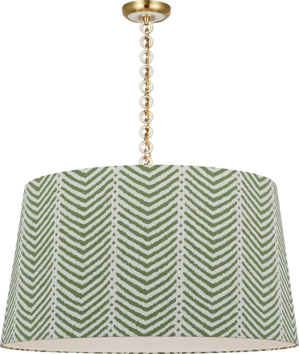 Evelyn 33" Hanging Shade | Hand-Rubbed Antique Brass and White Oak | Schumacher Verde La Jolla Shade