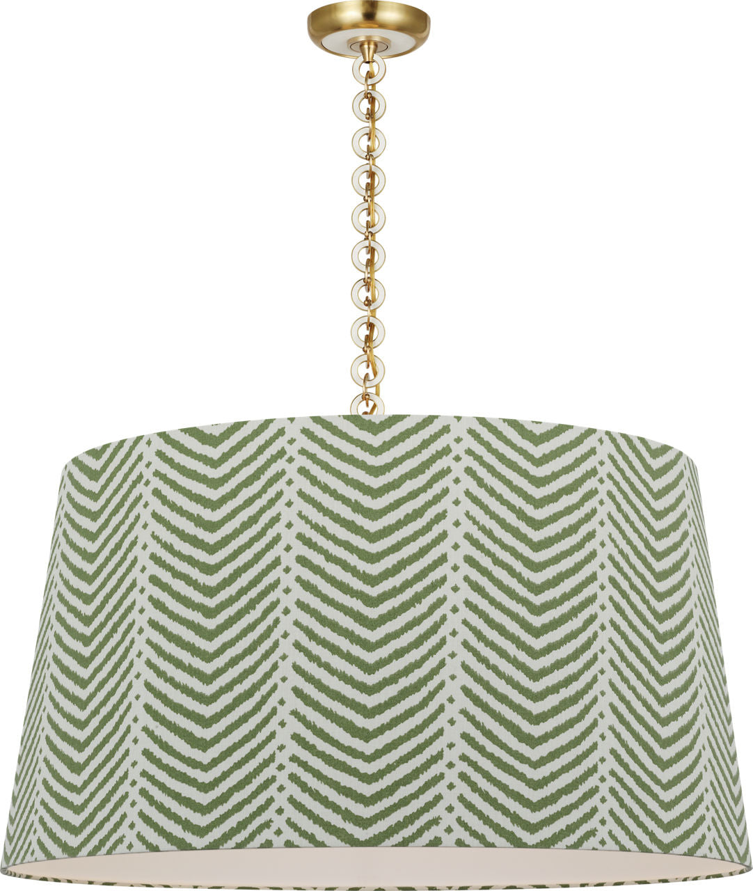 Evelyn 33" Hanging Shade | Hand-Rubbed Antique Brass and White Oak | Schumacher Verde La Jolla Shade