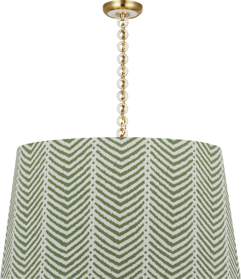 Evelyn 33" Hanging Shade | Hand-Rubbed Antique Brass and White Oak | Schumacher Verde La Jolla Shade