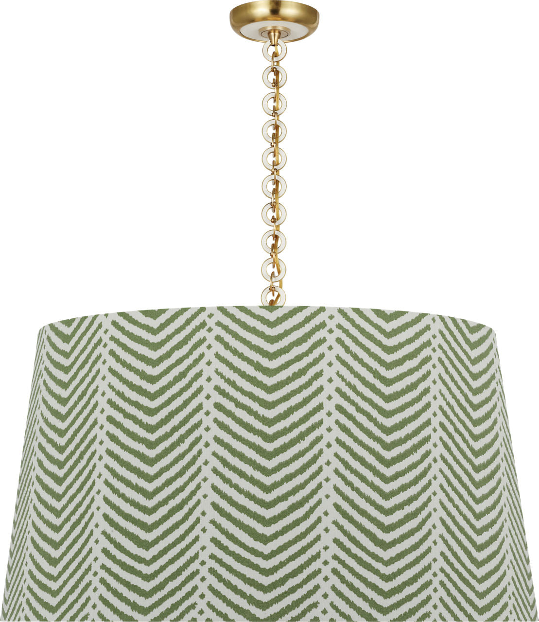Evelyn 33" Hanging Shade | Hand-Rubbed Antique Brass and White Oak | Schumacher Verde La Jolla Shade