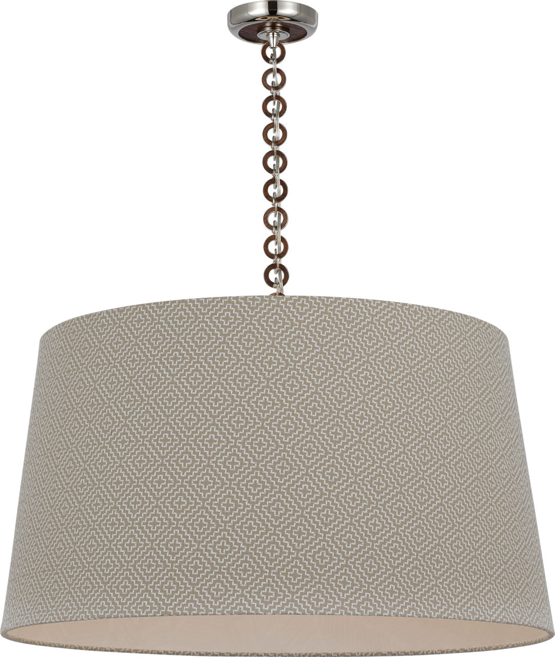 Evelyn 33" Hanging Shade | Polished Nickel and Natural Oak | Schumacher Dove Soho Weave Shade