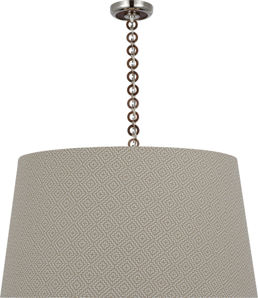 Evelyn 33" Hanging Shade | Polished Nickel and Natural Oak | Schumacher Dove Soho Weave Shade