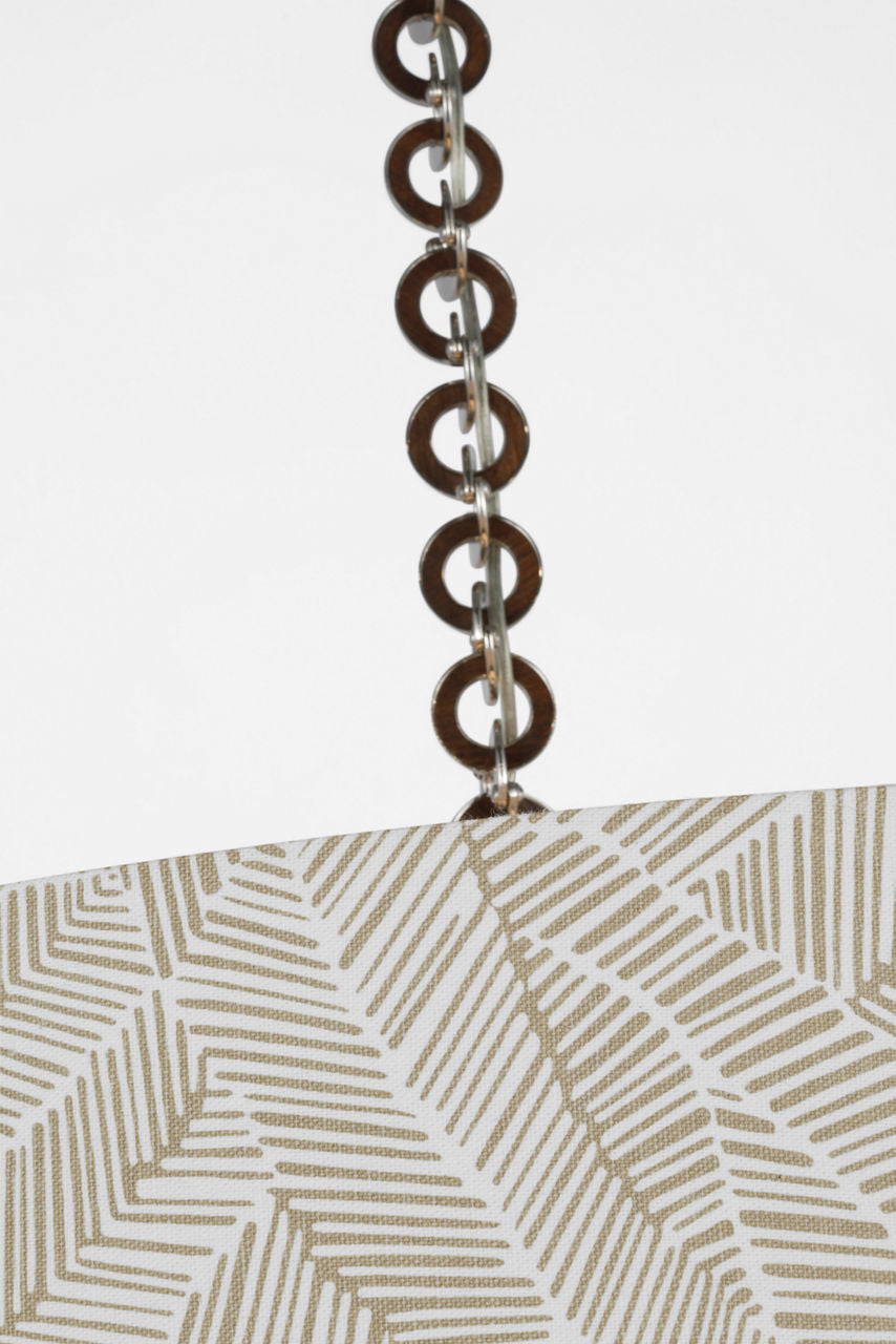 Evelyn 33" Hanging Shade | Polished Nickel and Natural Oak | Schumacher Taupe Abstract Leaf Shade