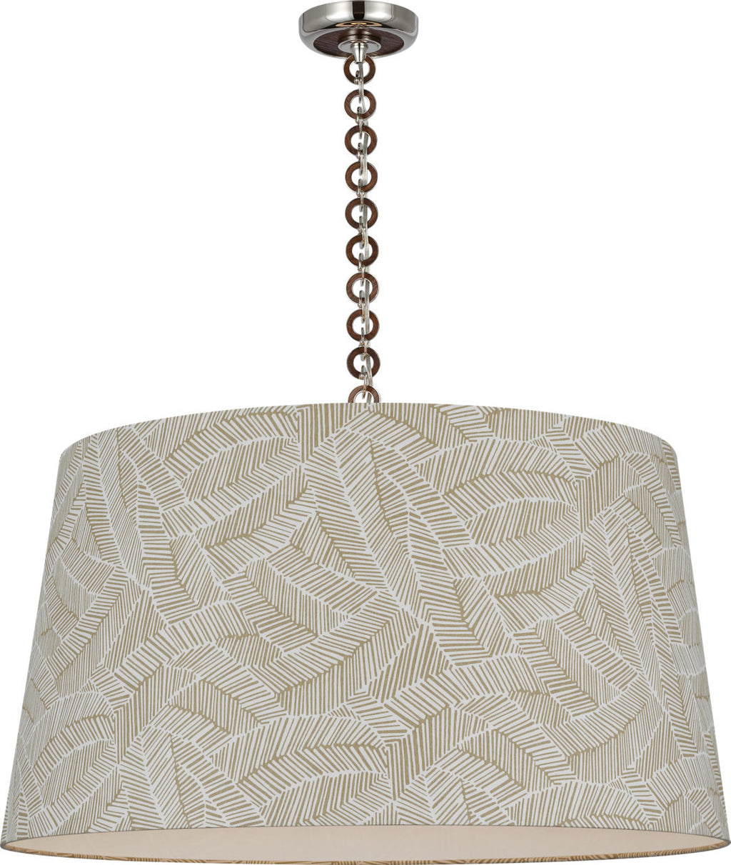 Evelyn 33" Hanging Shade | Polished Nickel and Natural Oak | Schumacher Taupe Abstract Leaf Shade