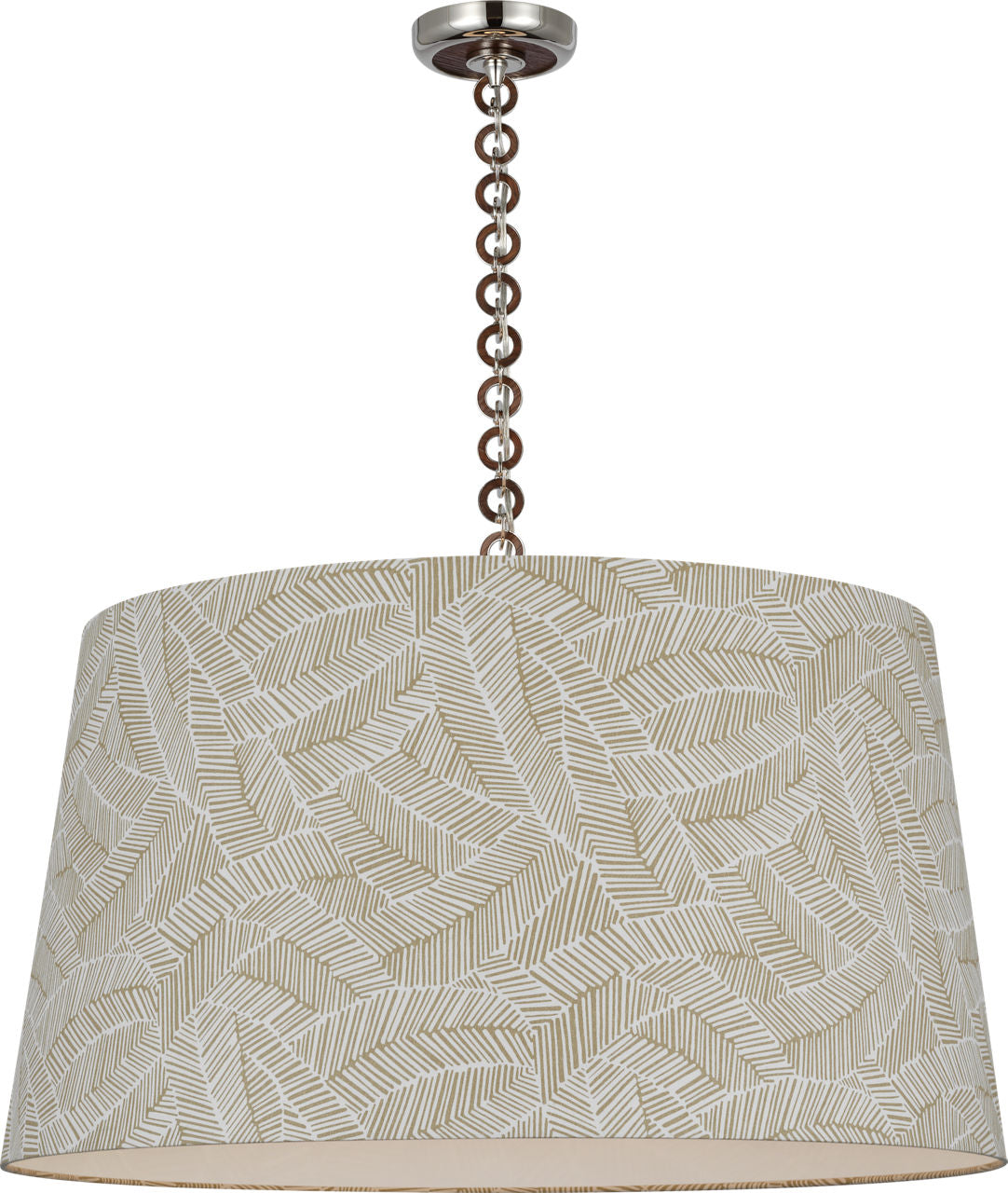 Evelyn 33" Hanging Shade | Polished Nickel and Natural Oak | Schumacher Taupe Abstract Leaf Shade