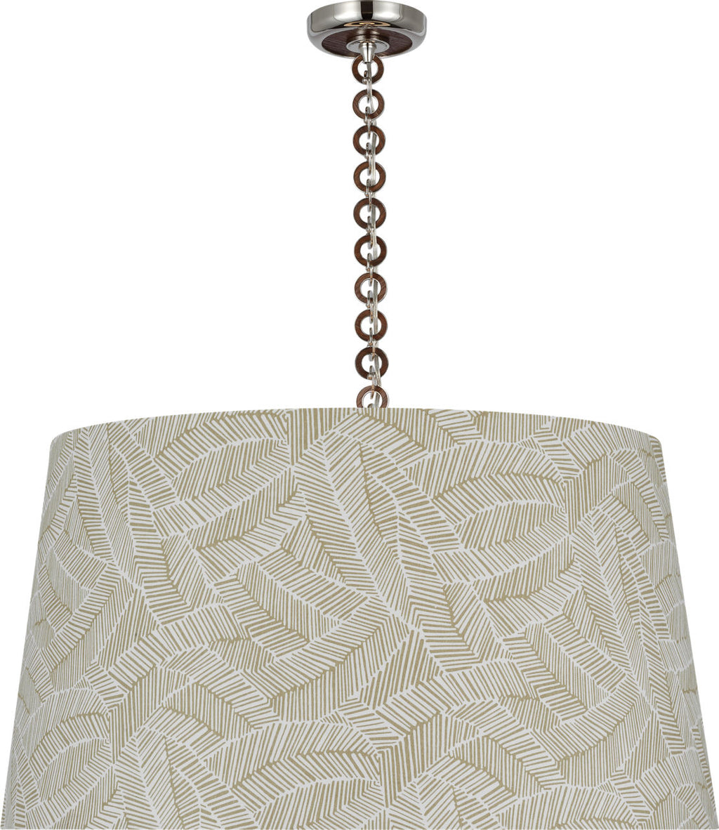 Evelyn 33" Hanging Shade | Polished Nickel and Natural Oak | Schumacher Taupe Abstract Leaf Shade