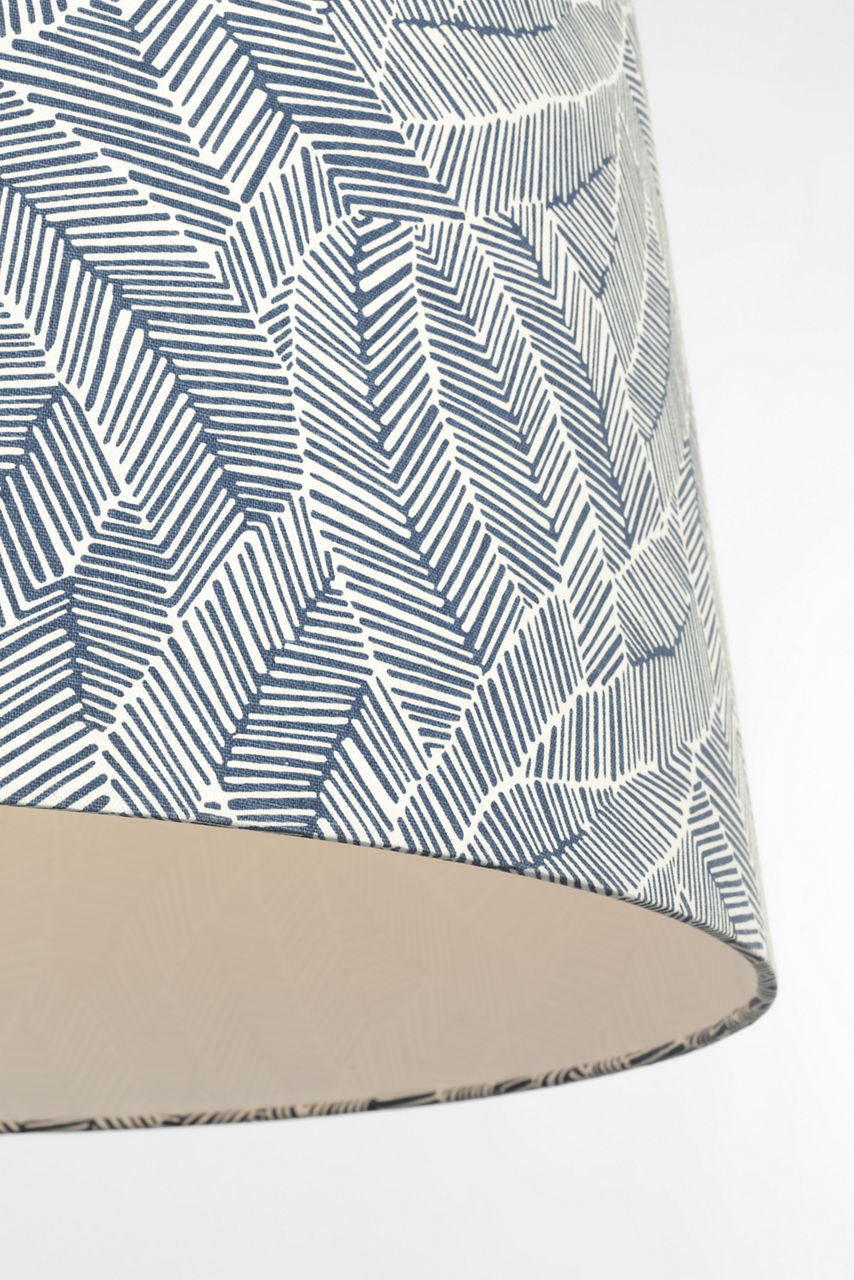 Evelyn 33" Hanging Shade | Polished Nickel and Natural Oak | Schumacher Navy Abstract Leaf Shade
