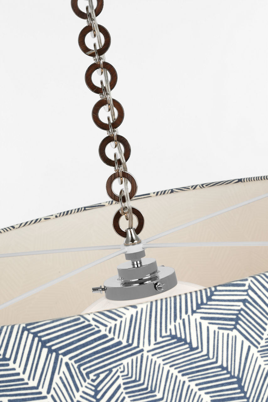 Evelyn 33" Hanging Shade | Polished Nickel and Natural Oak | Schumacher Navy Abstract Leaf Shade