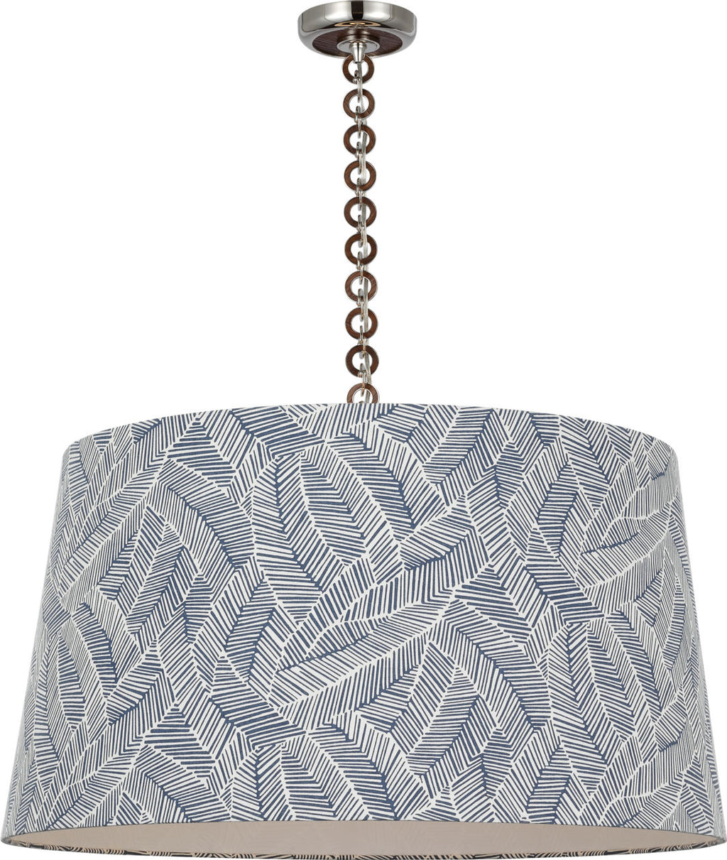 Evelyn 33" Hanging Shade | Polished Nickel and Natural Oak | Schumacher Navy Abstract Leaf Shade
