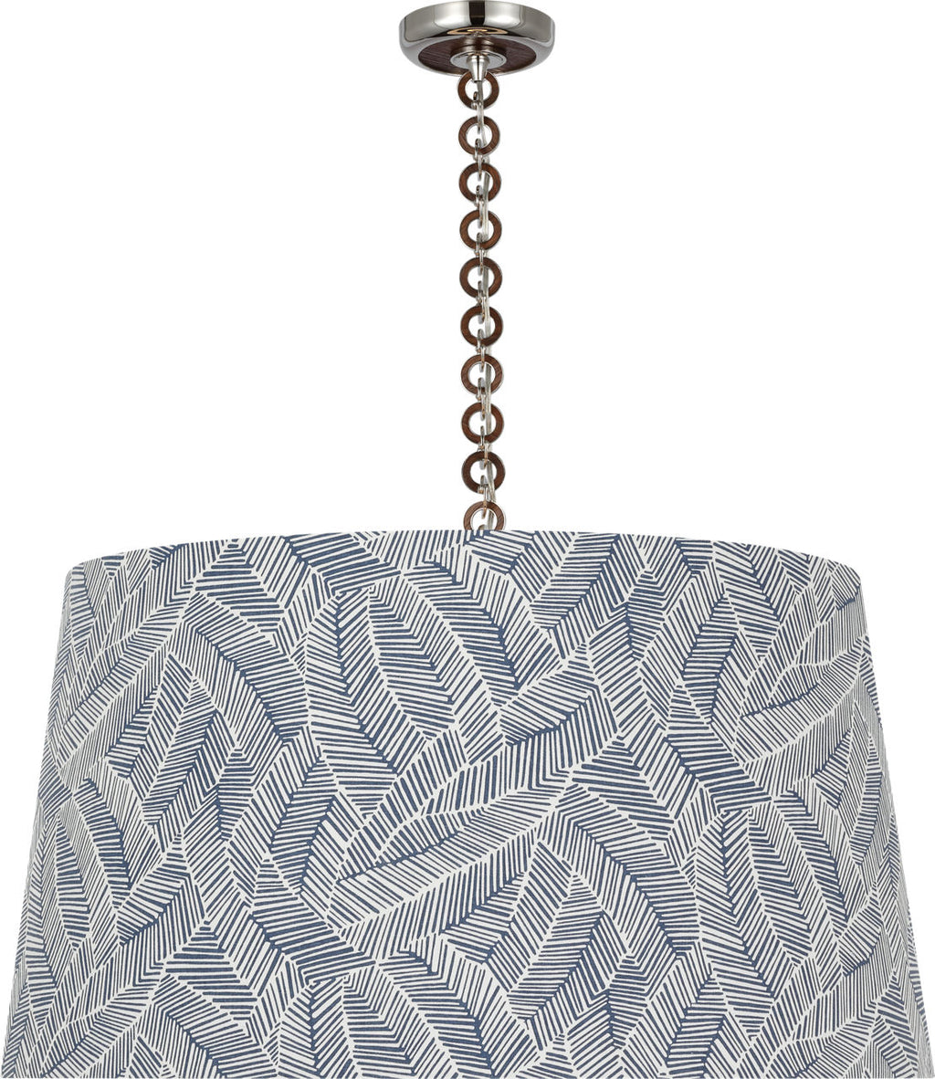 Evelyn 33" Hanging Shade | Polished Nickel and Natural Oak | Schumacher Navy Abstract Leaf Shade