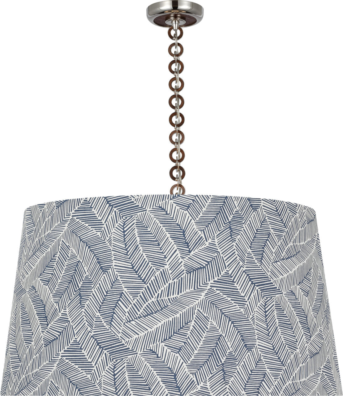 Evelyn 33" Hanging Shade | Polished Nickel and Natural Oak | Schumacher Navy Abstract Leaf Shade