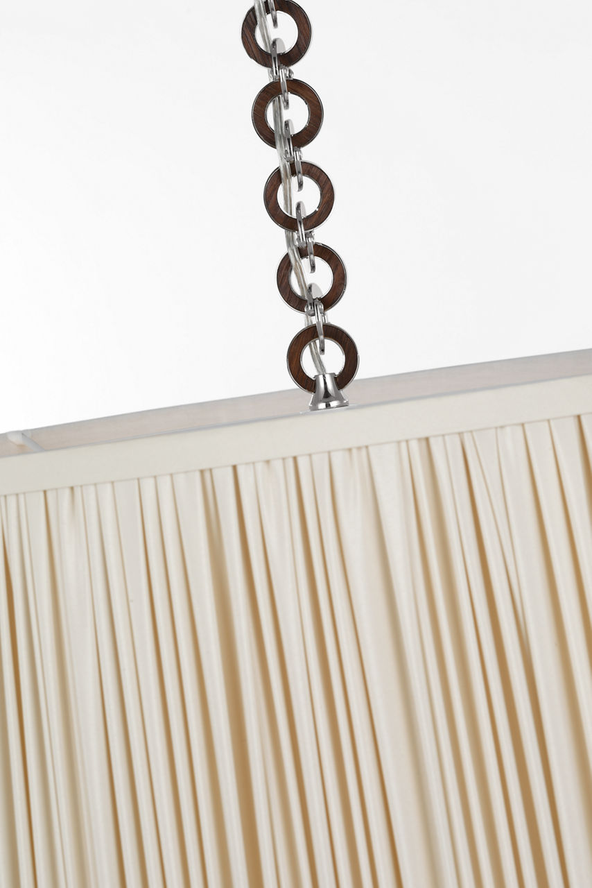 Evelyn 33" Hanging Shade | Polished Nickel and Natural Oak | Champagne Silk Pleated Shade