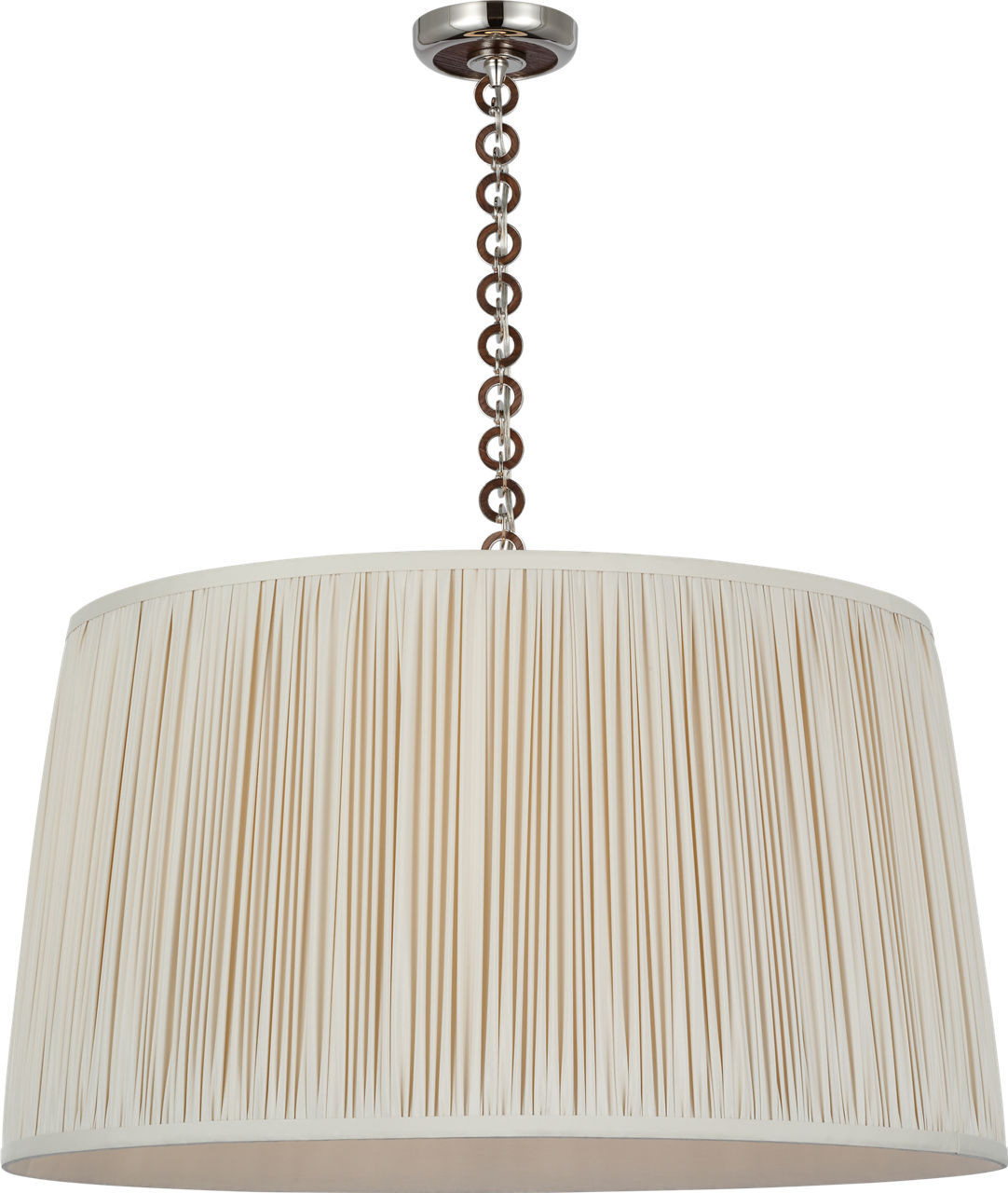 Evelyn 33" Hanging Shade | Polished Nickel and Natural Oak | Champagne Silk Pleated Shade