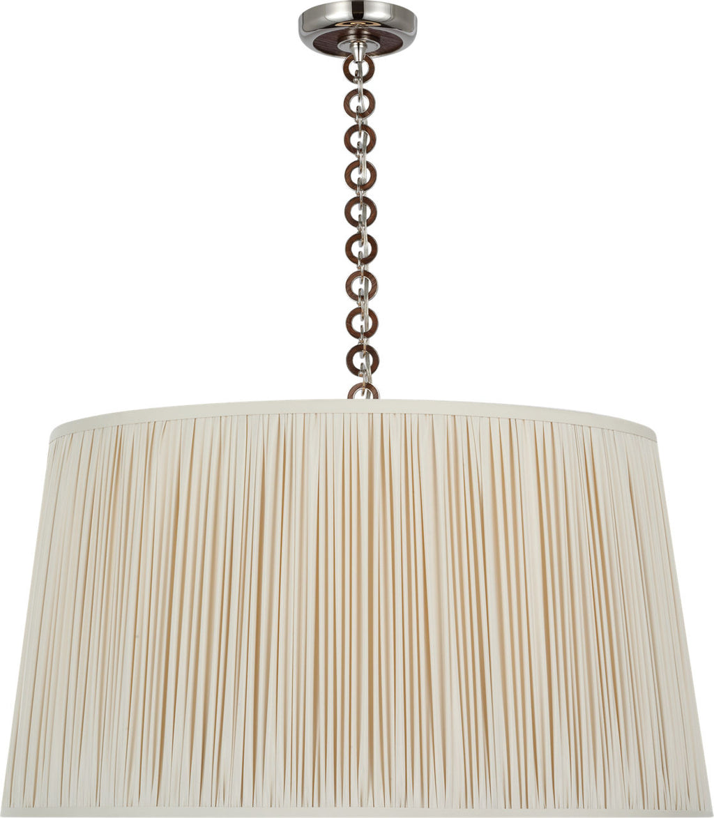Evelyn 33" Hanging Shade | Polished Nickel and Natural Oak | Champagne Silk Pleated Shade